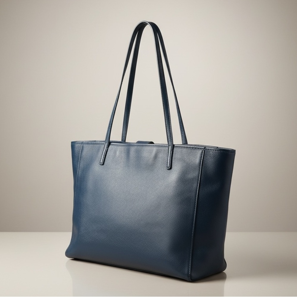 ✨ Tory Burch Navy Saffiano Leather Tote Work Laptop Bag Gold Logo - Picture 4 of 14